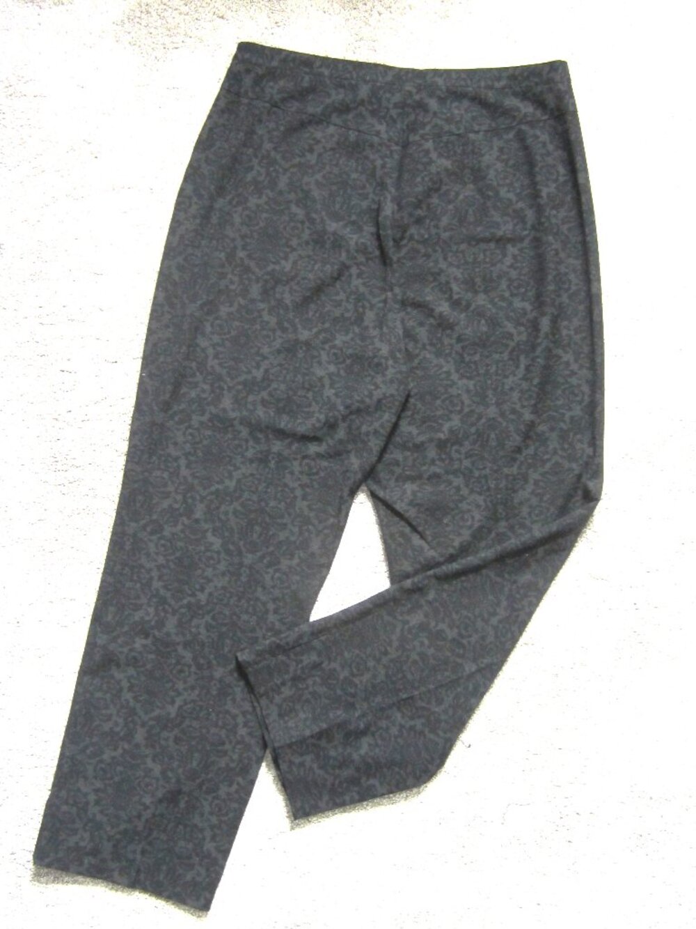 Liz Claiborne Cosette Black Stretch Damask Split Ankle Pants Side Zip Sz 12